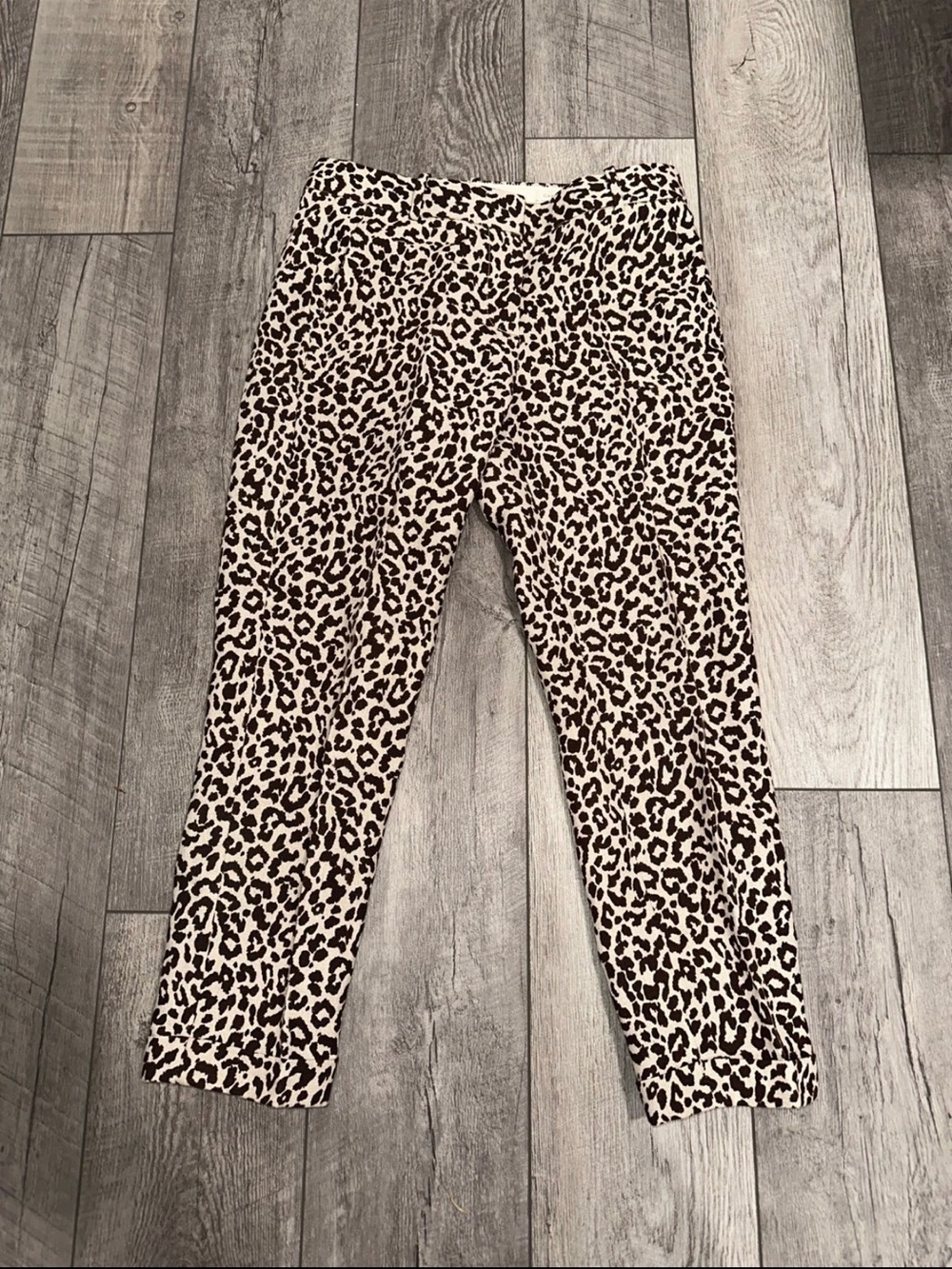 J.Crew Cafe Capri Brown Leopard Cropped Linen Dress Pants Size 2